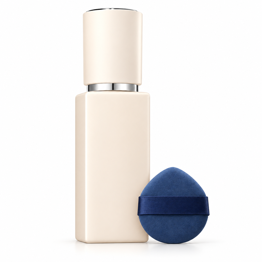01 Light liquid foundation with makeup puff